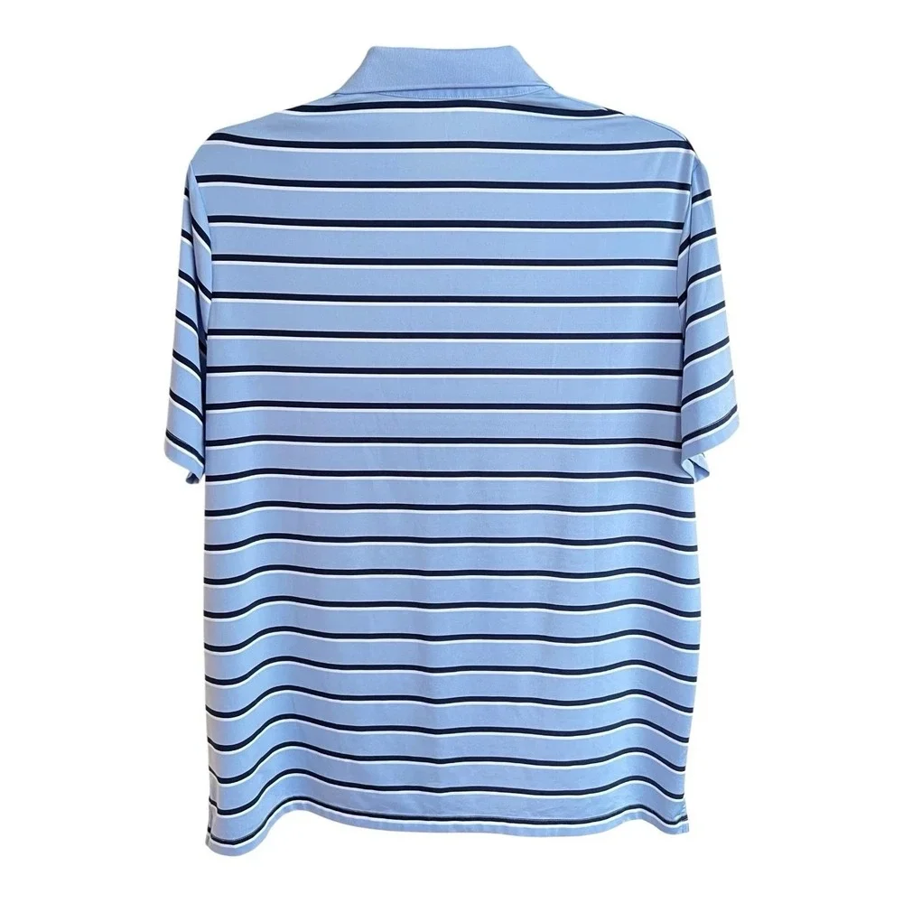 RALPH LAUREN‎ Performance Striped Golf Polo Blue Short Sleeved Mens Large